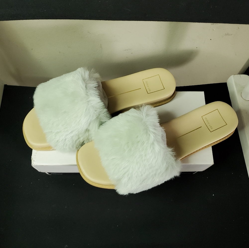 DOLCE VITA Gaia Slipper Size 10, Aqua Faux Fur - Picture 5 of 14